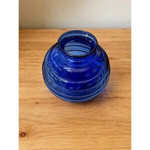Vintage Cobalt Blue Glass Beehive Ribbed Vase USA 4.5 Inch
